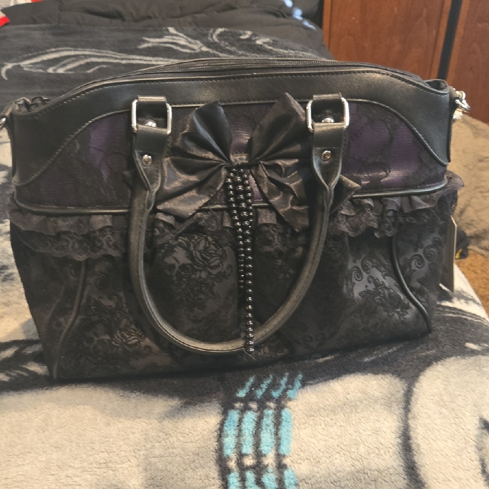 Elegant Black and Purple Women's Shoulder Bag